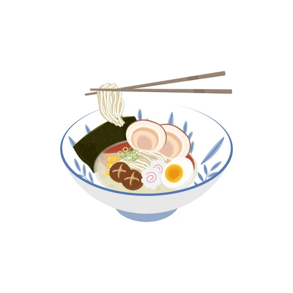 Ilustração Logotipo Ramen Noodle Pronto Para Comer Com Pauzinhos —  Vetores de Stock