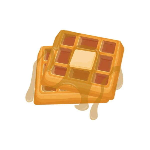 Waffel Illustration Logo Mit Honig Und Butter — Stockvektor