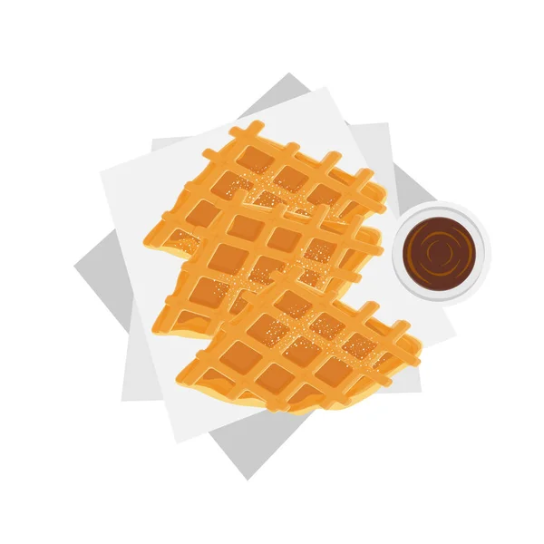 Croissant Waffle Croffle Dengan Melted Chocolate Illustration Logo - Stok Vektor