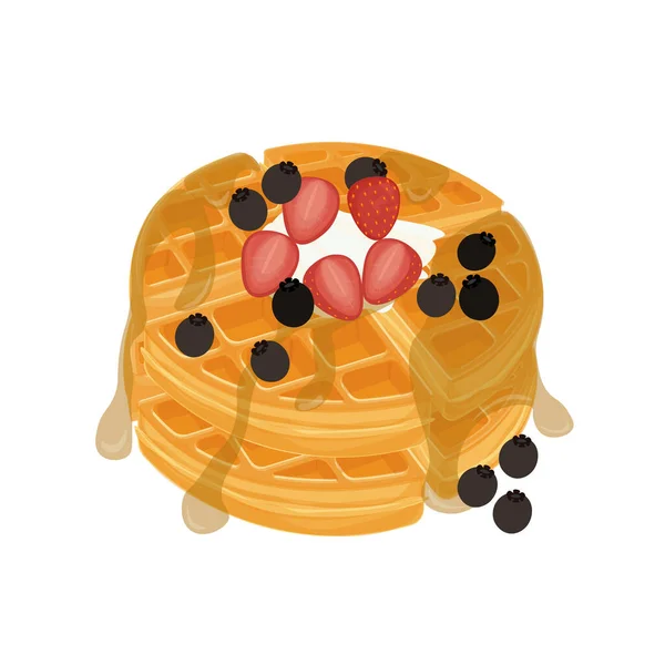 蜂蜜および新鮮なフルーツが付いているベルギーのワッフルのイラストのロゴ — ストックベクタ