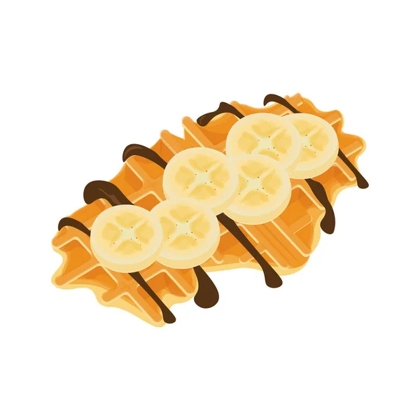 Logotipo Ilustração Croffle Croissant Waffle Coberto Com Bananas Fatiadas Chocolate — Vetor de Stock