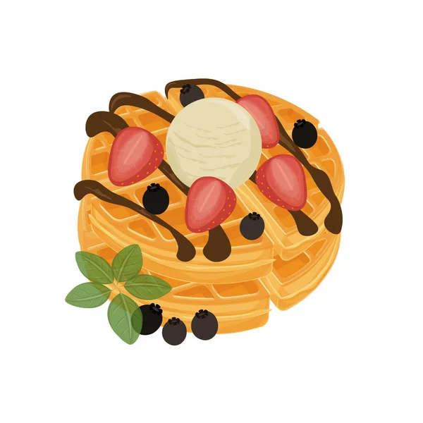 Logotipo Belga Ilustração Waffle Com Morangos Chocolate Derretido — Vetor de Stock