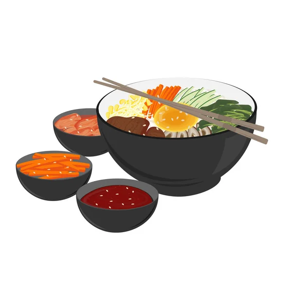Logo Illustrazione Bibimbap Pronto Mangiare Aggiunto Gochujang Kimchi — Vettoriale Stock