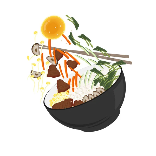 ビンバップを食べる準備ができました 韓国食品イラスト — ストックベクタ