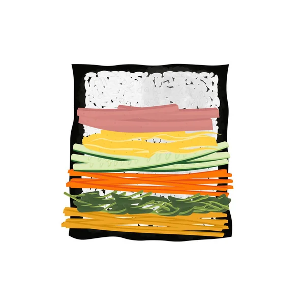 Gimbap veya Kimbap Nori logosu ve sebzeli rulo pilav.