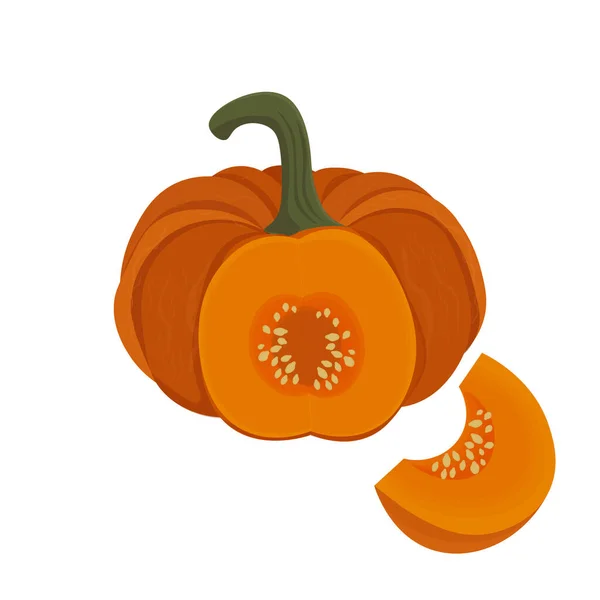 Gesneden Oranje Pompoen Vector Illustratie Logo — Stockvector