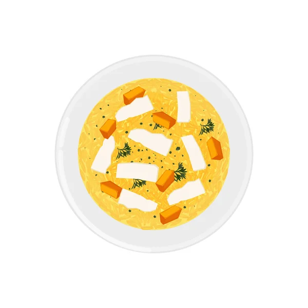 パンプキンとチーズベクターイラストのロゴとイタリアのリゾット — ストックベクタ