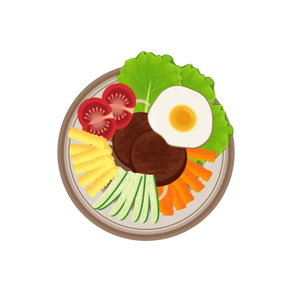 Ilustracja Logo Selat Solo Duszony Stek Wołowy Świeżymi Warzywami Jajami — Wektor stockowy