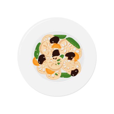 Nilüfer kökü logosu sebzelerle kızartılmış.