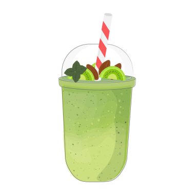 Plastik Kupada Yeşil Meyve Smoothie İllüstrasyon Logosu