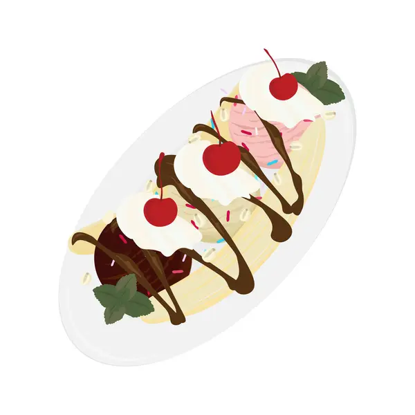 Разделение Банана Логотипом Иллюстрация Мороженого — стоковый вектор