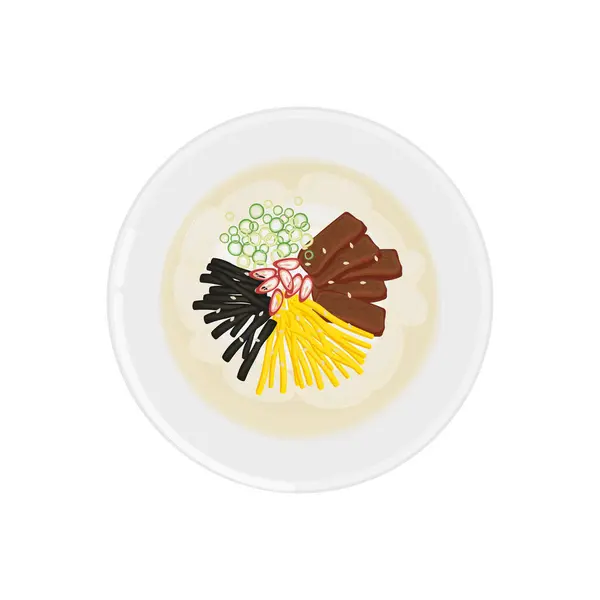 Logo Illustrazione Tteokguk Deliziosa Zuppa Torta Riso Coreana — Vettoriale Stock
