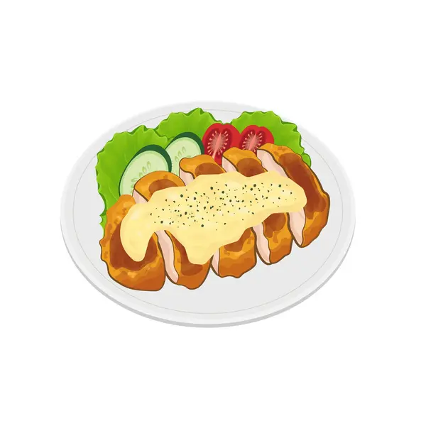Japansk Kyckling Nanban Vektor Illustration Logotyp Med Färska Grönsaker — Stock vektor