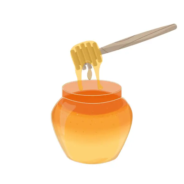 Logo Illustratie Van Honing Een Pot Geroerd Met Een Honingdipper — Stockvector
