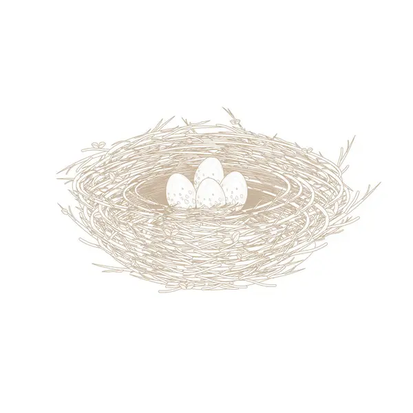 Bird Nest Cartoon Line Art Illustration Logo — Stock Vector
