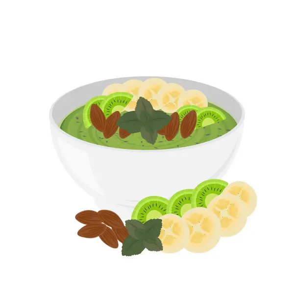 Logo Illustrazione Frullato Verde Kiwi Con Frutta Fresca Una Ciotola — Vettoriale Stock