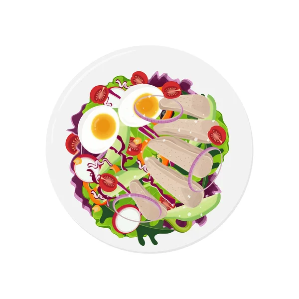 Logo Ilustración Alimentos Saludables Ensalada Pollo — Archivo Imágenes Vectoriales