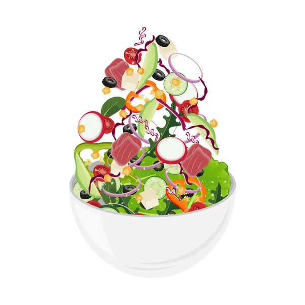 Logo Illustration Vectorielle Salade Jetée Poisson Thon — Image vectorielle