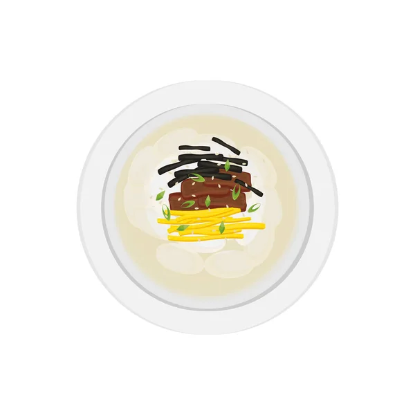 Tteokguk Coreano Riso Torta Zuppa Vettoriale Illustrazione Logo — Vettoriale Stock