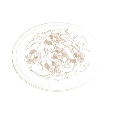 Logo Çizgisi Sanat Sanatı Char kway kızarmış kwetiaw