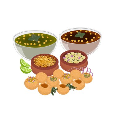 Pani Puri fuchka fuchka ya da Golgappa Hint yemeklerinin logosu