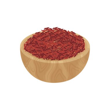 Bir kasedeki beras merah ya da kırmızı pirinç logosu.