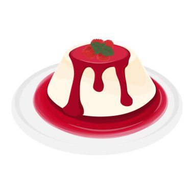 Logo Illustration vektörü Strawberry panna cotta veya Strawberry muhallebisi izole edildi