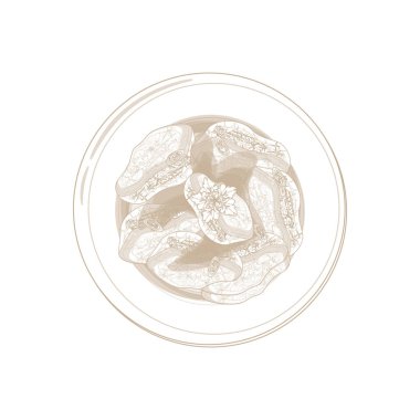 Top View Basit Satır Sanatı Biftek Rendang Vektör Çizim Logosu