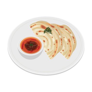 Düz Ekmek Parotta Paratha veya Köri Vektörü illüstrasyon logosuna sahip Canai