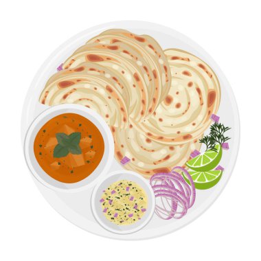Kerala Paratha Malabar Paratha veya köri Paratha vektör çizim logosu