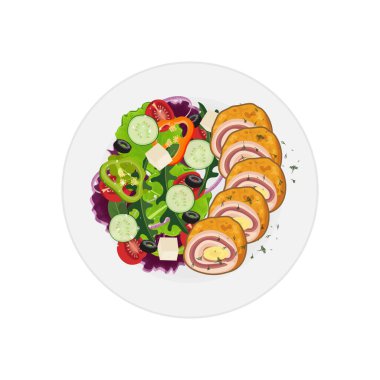 Sebze salatalı Cordon bleu vektör çizim logosu