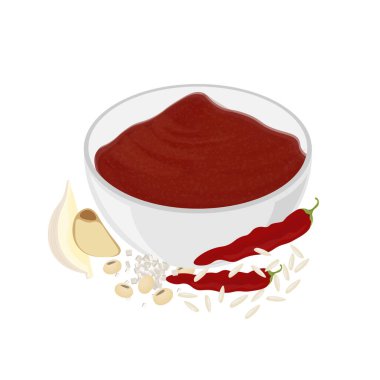 Baharatlı Kore mayalanmış sos Gochujang vektör illüstrasyon logosu