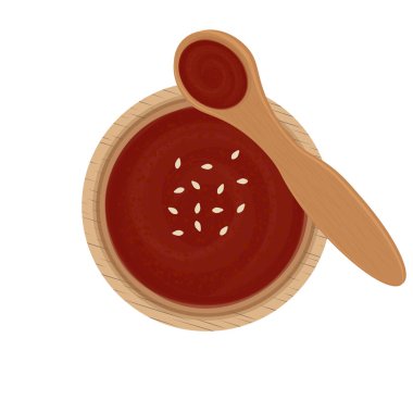 Top Gochujang on a wooden bowl vector illustration logo clipart