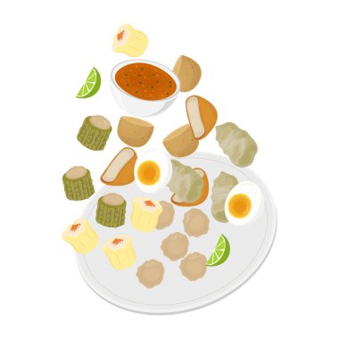 Siomay 'ın logo illüstrasyon vektörü veya ayrı fıstık soslu hamur tatlısı.