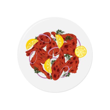 Vektör illüstrasyon logosu Hint yemeği yemeye hazır tavuk tandır ya da Tavuk Tikka