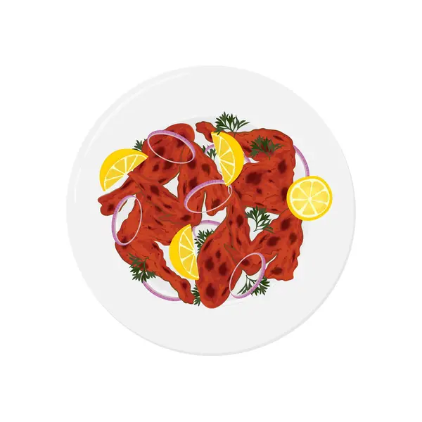 Vektör illüstrasyon logosu Hint yemeği yemeye hazır tavuk tandır ya da Tavuk Tikka