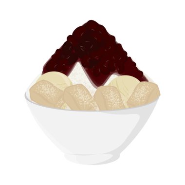 Vektör illüstrasyon Logosu kırmızı bingsu ya da pirinç keki soslu pat bingsoo 