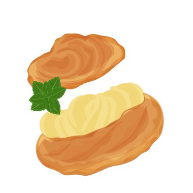 Vector Illustration logosu Choux Kremalı Kek ve çırpılmış peynirli krema. 