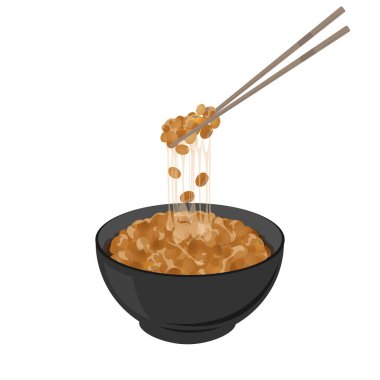 Japon natto 'sunun logo vektörü çizimi yemek çubuklarıyla dolu bir kasede.
