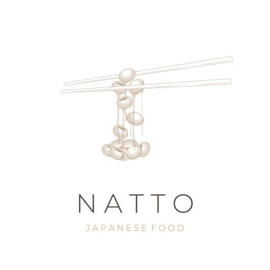 Vektör illüstrasyon logosu yemek çubuğu ile basit çizgi sanatı natto 