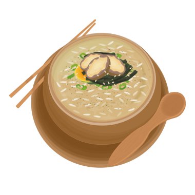 Vektör İllüstrasyon logosu leziz Jeonbokjuk Rice lapası ve deniz kulağı.