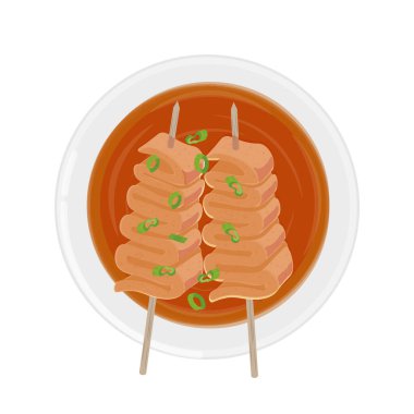 Vektör illüstrasyon logosu Clip Art Top View Baharatlı Kore balık köftesi çorbası Odeng