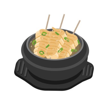 Vektör illüstrasyon logosu Klip sanatı Kore balık keki çorbası odeng veya Ttukbaegi üzerindeki Eomuk