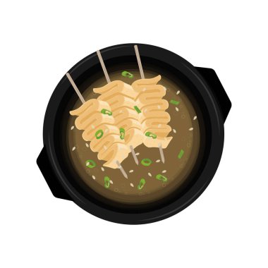 Vektör illüstrasyon logosu Clip Art Top View Kore balık köftesi çorbası Eomuk odeng 