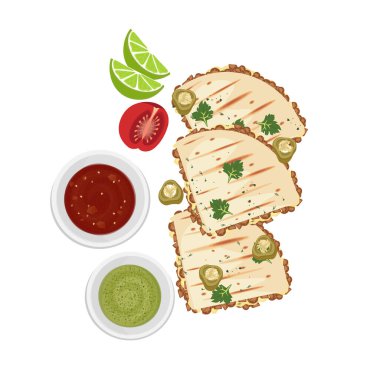 Vektör illüstrasyon logosu sanat quesadillas salsa ve guacamole ile