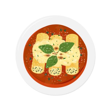 Tabakta vektör illüstrasyon logosu Clip Art Top View Pasta Cannelloni ricotta