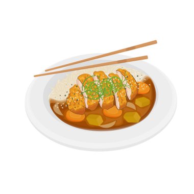 Vektör illüstrasyon logosu Clip Art Katsu Curry ile yemek çubuğu 