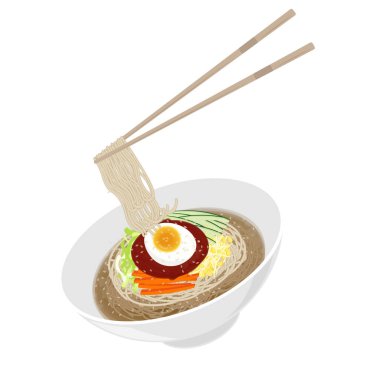 Vektör illüstrasyon logosu Klip sanatı Kore Chewy Noodles jolmyeon yemeye hazır 