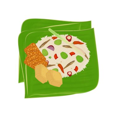 Vektör illüstrasyon logosu Muz yapraklı Nasi Liwet Sunda 