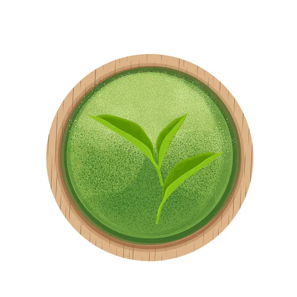 stock vector Vector Illustration Logo Clip Art Top view Matcha green tea powder in wooden bowl 